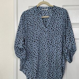 Blue and black print blouse